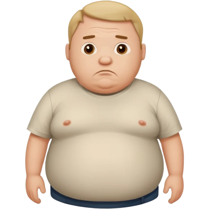 a cartoon fat man holding his stomach wearing t shirt, while looking confused? dont show nipples emoji