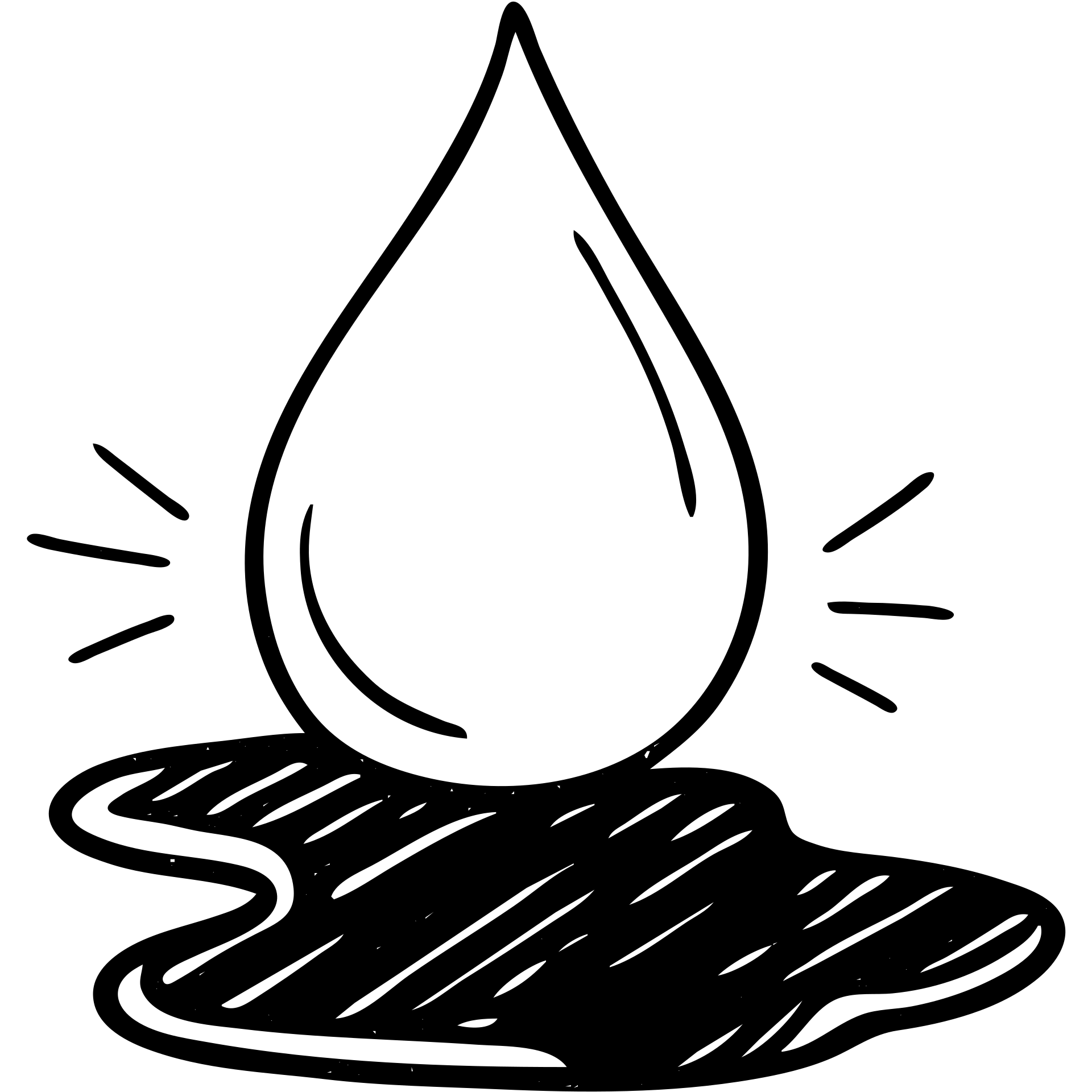 hand-drawn outlined icon of a light blue or silver water droplet sliding on glossy black paint, subtle repellent effect with lines, clean and modern emoji
