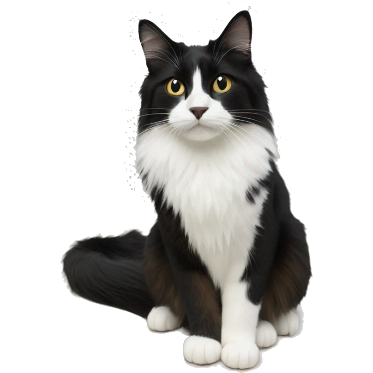 long haired cat half black half white emoji