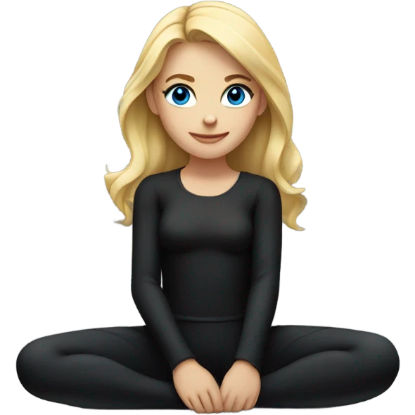 full body blonde girl with blue eyes sitting in black costume on the floor emoji