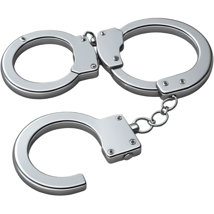 A pair of elegant handcuffs emoji made of silver chrome, smooth rounded design, glossy metallic reflections, luxury fetish aesthetic, minimal iOS emoji style, centered, clean white background emoji