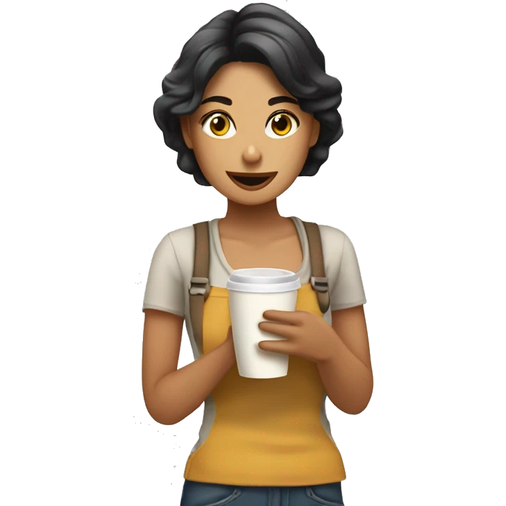 chica morena tomando café  emoji