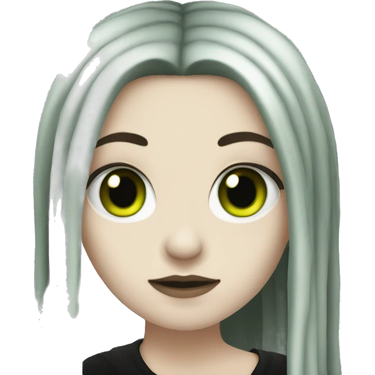 Girl goth with pale skin, green eyes, black dreadlocks  emoji