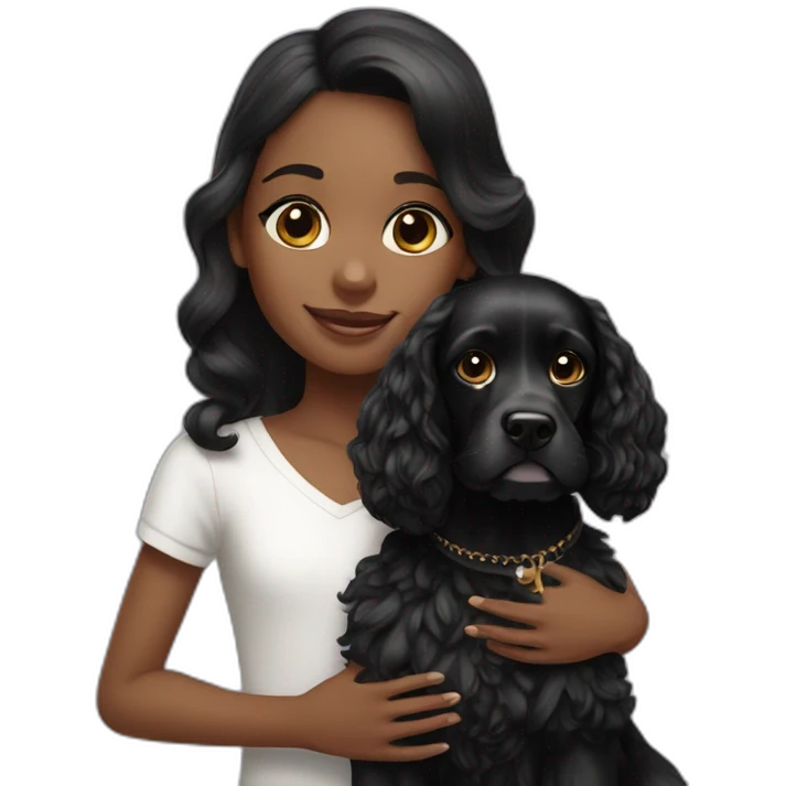 Black&white heir girl with black cocker spaniel emoji