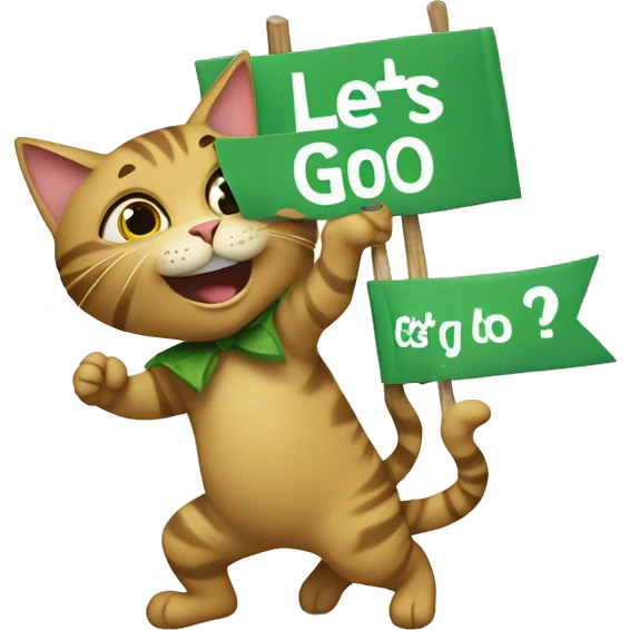 Cat holding a sign that says “LETS GO!!” standing on top of a turtle emoji