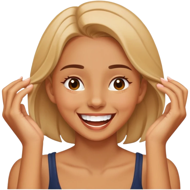 A girl with her hands on her neck laughing emoji