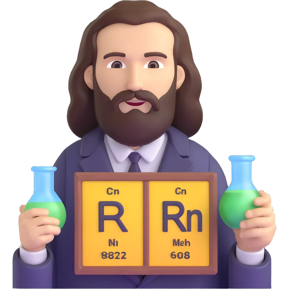 Dmitri Mendeleev with beard and periodic table emoji