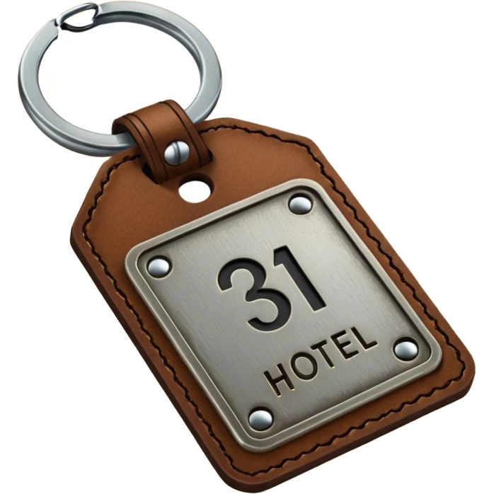 antique silver brass hotel key with large brown leather room number tag emoji