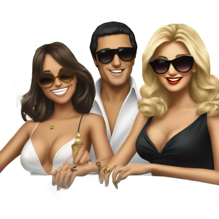 Tony Montana sunglasses happy with 6 beautiful ladies with him emoji