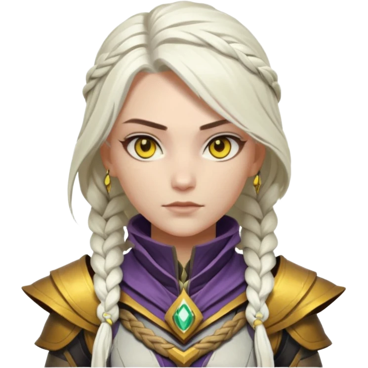 novice warlock from Destiny 2, female, long white braided hair, gold yellow eyes, no helmet, Destiny 2 armor emoji