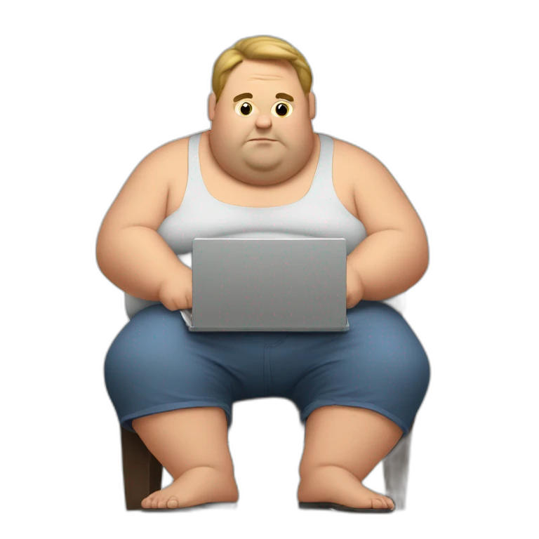 very fat guy working in a small laptop emoji