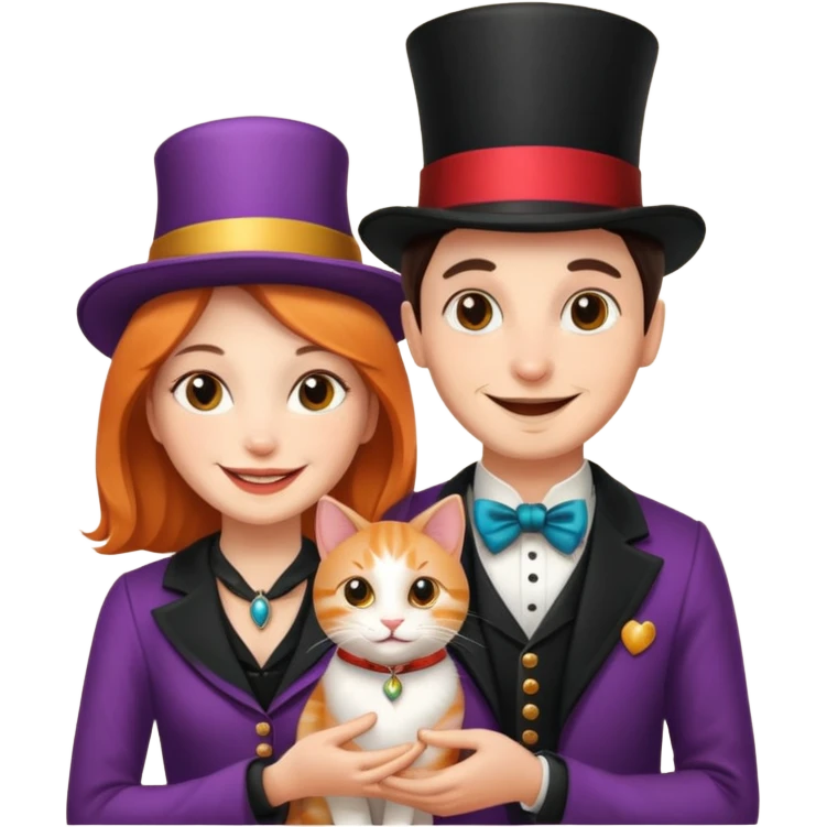 magician couple and their pet cat emoji