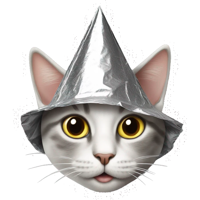 cat wearing a pointed conspiracy tin foil hat emoji