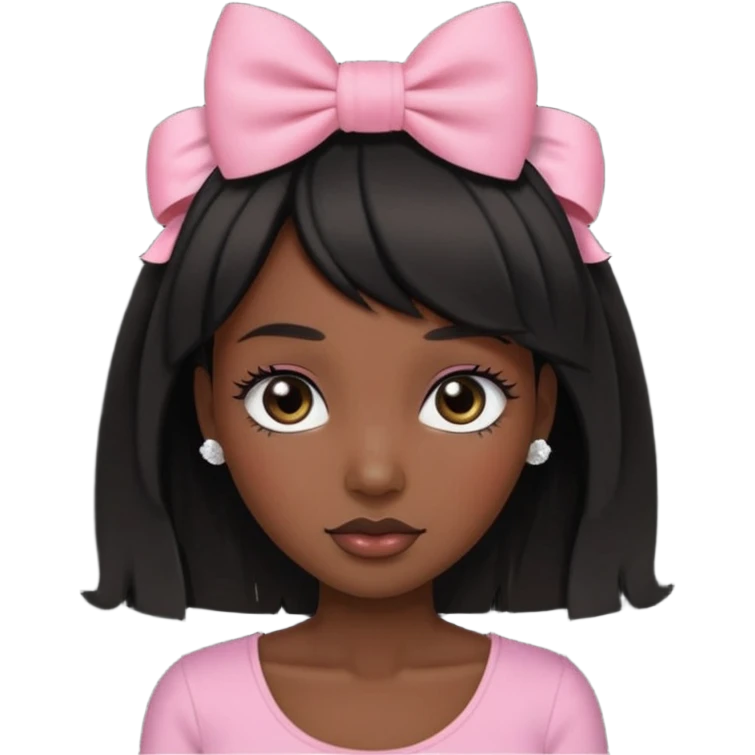 Adult woman with black cute  cut with a black top and a bow on her head with long lashes emoji