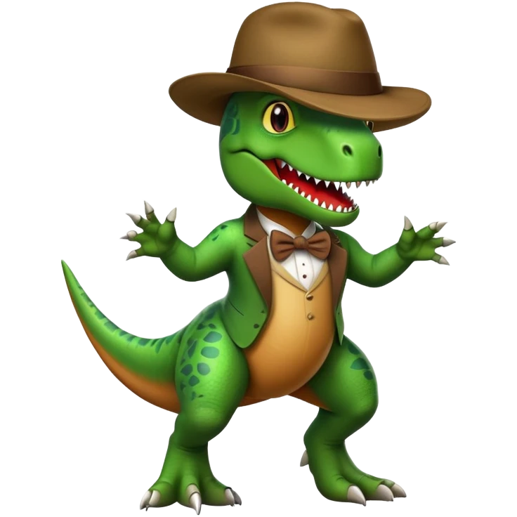 Dancing t-rex with a gentleman hat emoji