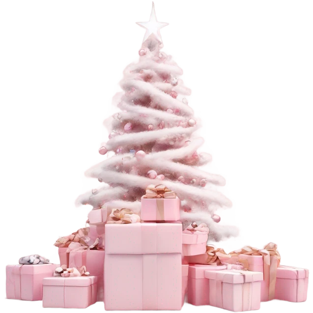 Light pink Christmas gifts under a white Christmas tree  emoji