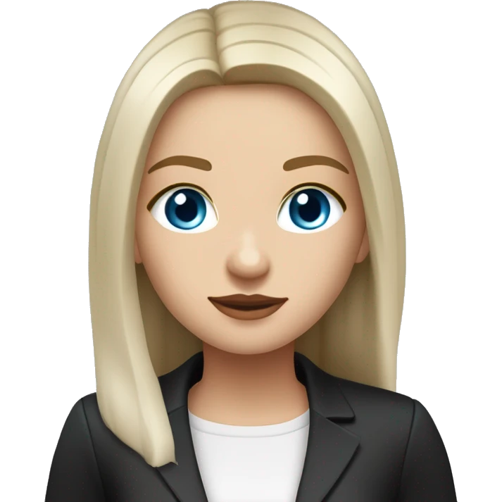 Slavic woman with blue eyes, fair skin, straight gradient medium length hair, makeup on eyes, dressed in white T-shirt and office black jacket. emoji