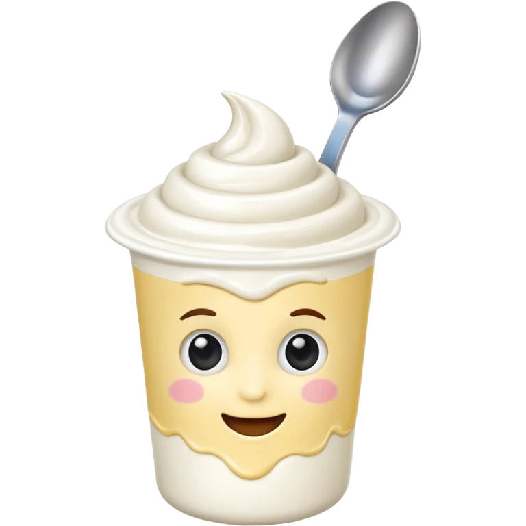 A 3D cartoon yogurt cup with a spoon, creamy white top. emoji