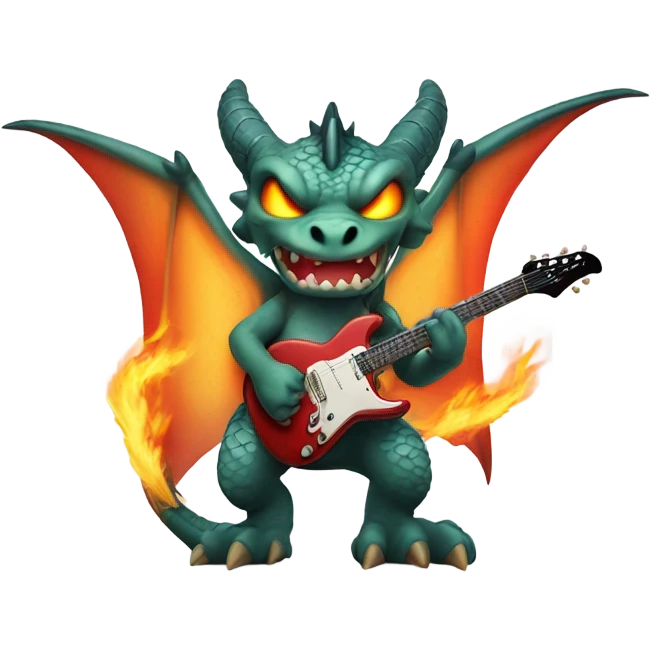 Mean Dragon breathing fire with electric guitar emoji
