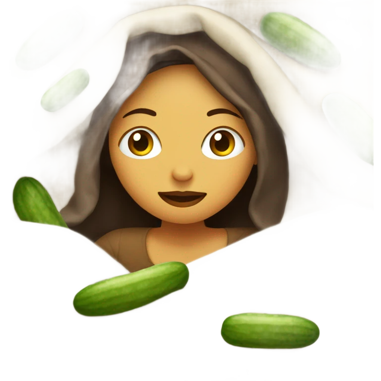girl inside a blanket sipping coffee, cucumber on eyes emoji