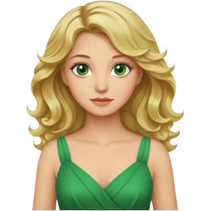 Queen, blonde wavy hair, green eyes, long green dress emoji