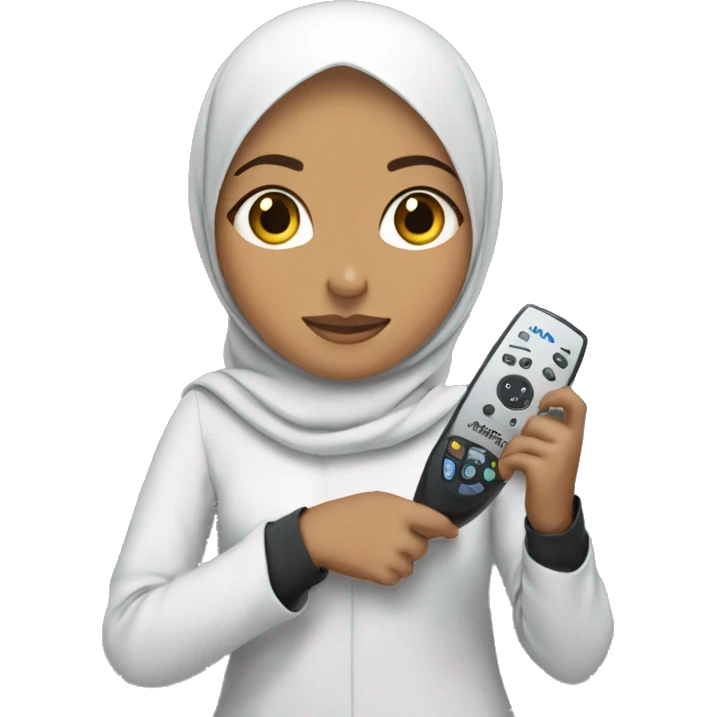 Hijabi girl holding  anki remote in one hand, computer  in the other  emoji