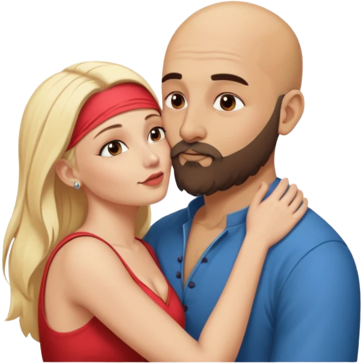 Naked, Indian, bald man with a beard kissing naked blonde fit woman emoji
