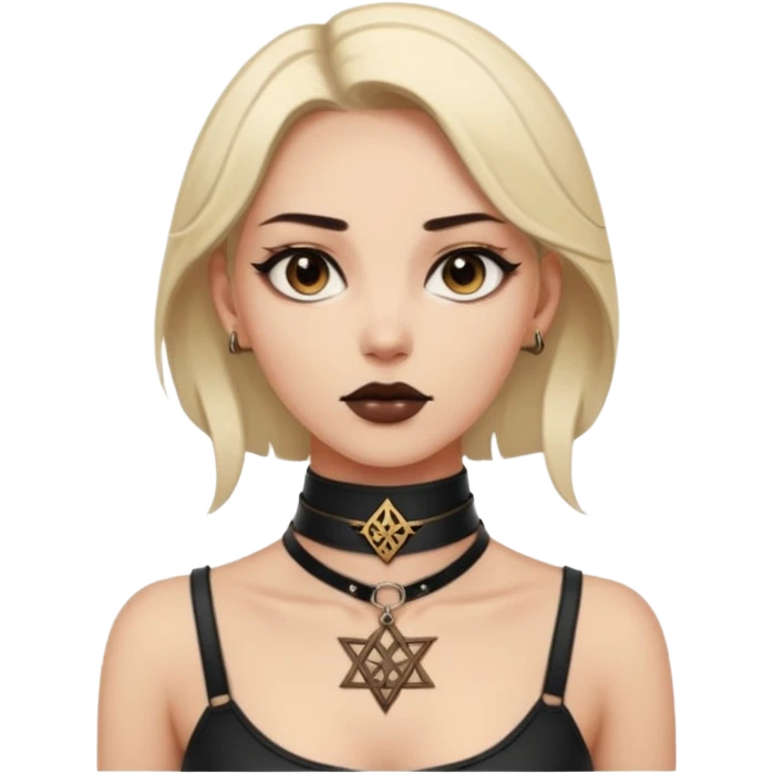 Leather choker with sigil around woman’s neck, pulse visible, dominance tone emoji
