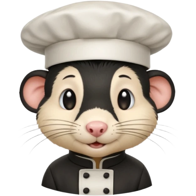 A rat with a fringe, long black hair and chefs hat emoji