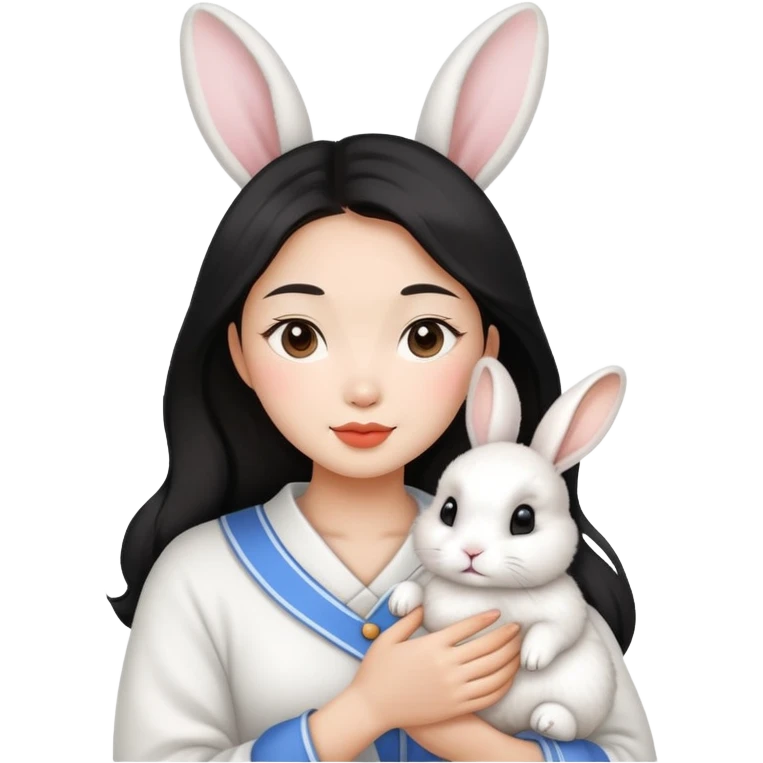 Beautiful Asian woman holding Dutch bunny  emoji