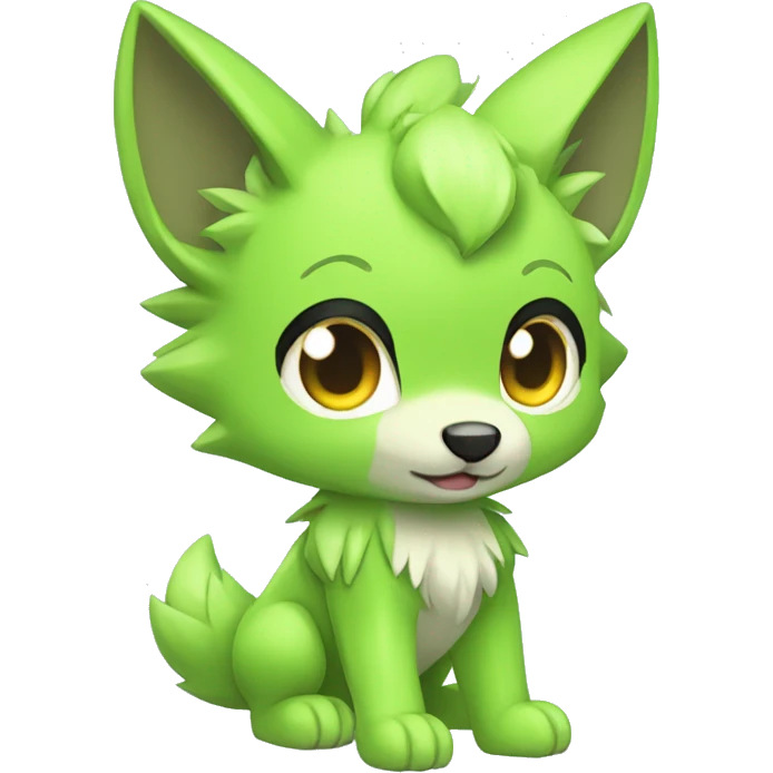 Cute Shiny Chibi Lime-Green Fakémon-Wolf-Pokémon Full Body emoji