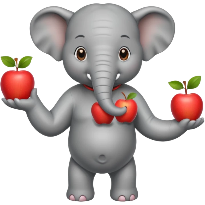 a Circus cute elephant juggling two apple emoji