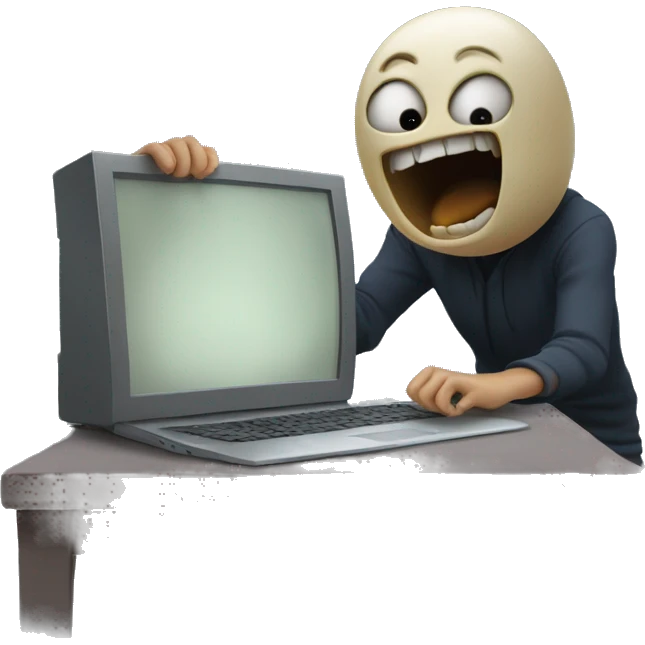 person playing the scary maze game on their computer getting scared emoji