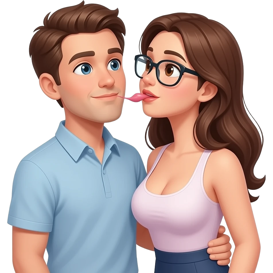 Brown hair big boob woman with glasses giving blow job to white male in his 20s emoji
