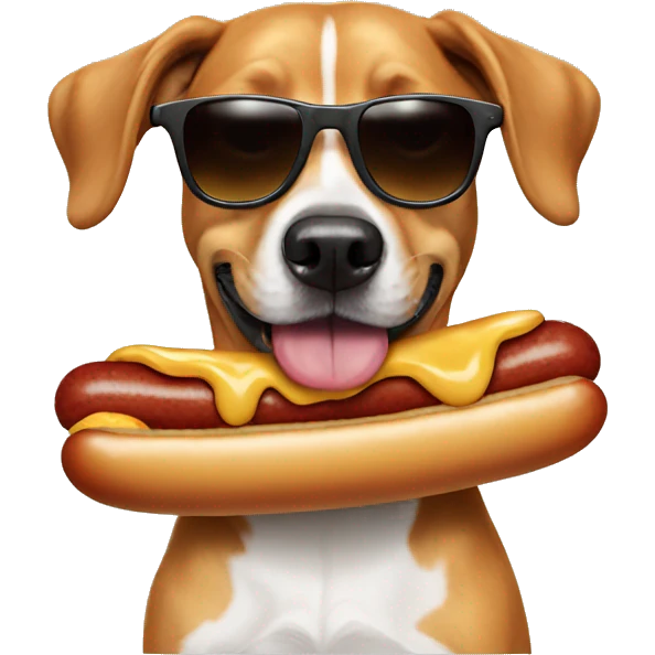 Dog wearing sunglasses eating hotdog  emoji