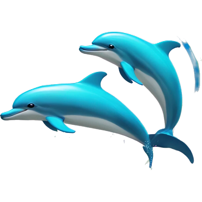 two dolphins jumping out of the water with a rainbow emoji