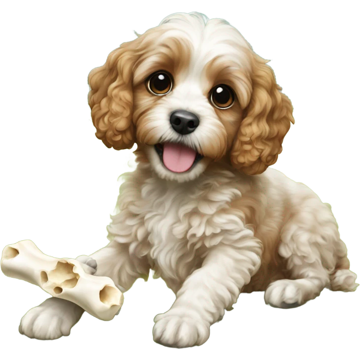 cavapoo playing with bone emoji