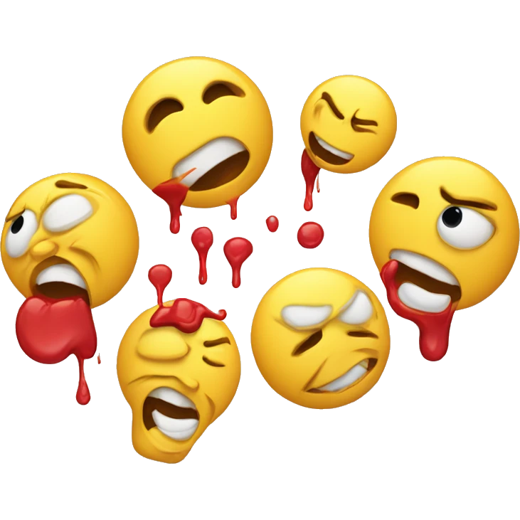 Regular overwhelmed yellow face emoji with bloodshot eyes a smile and squinting one eye  emoji