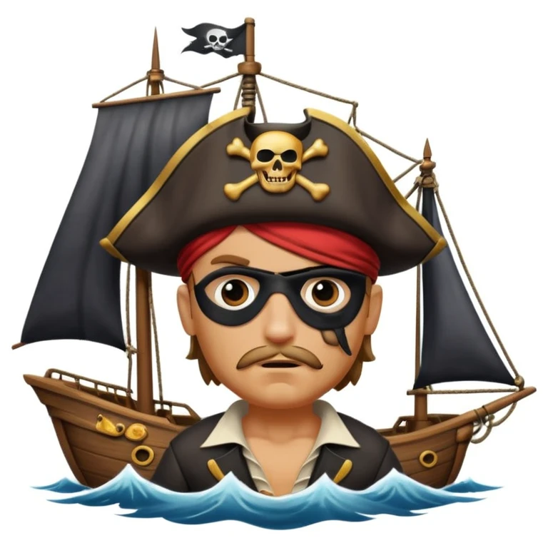 pirate with eye sailing a ship in strome sea background emoji