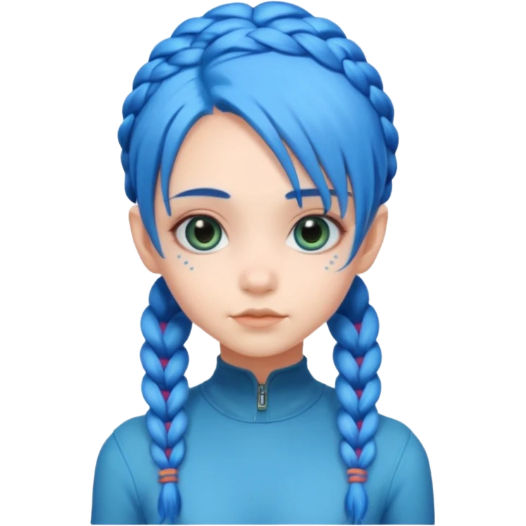 A cute alien girl with blue hair and four braids emoji