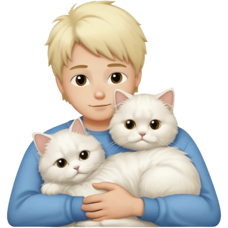 Blonde boy snuggling white Persian cat emoji