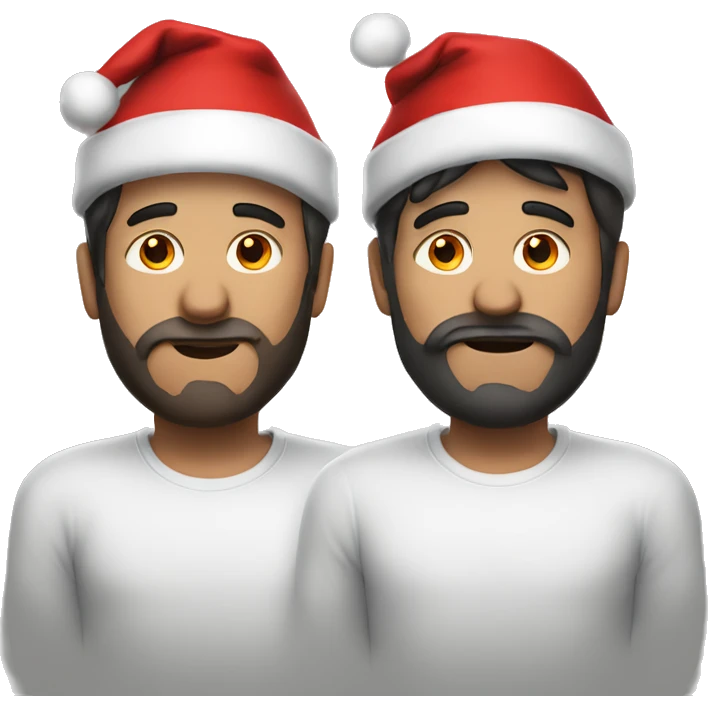 Two dark haired men in santa hats emoji