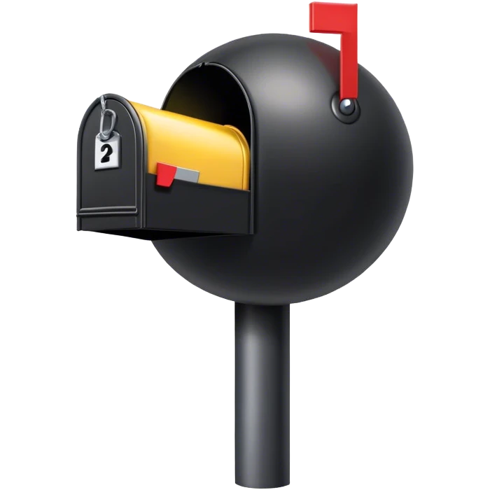 Black spherical object with a fuse attached, sitting inside open mailbox emoji