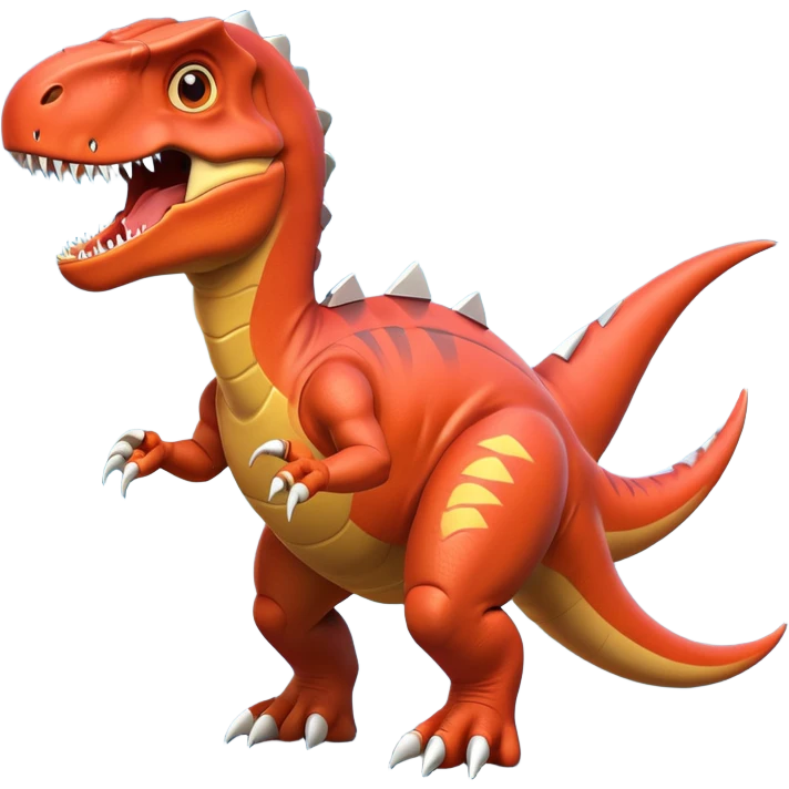 fierce rocket-propelled dinosaur, armored T-rex, rocket thrusters, intense eyes, dynamic action pose, 3D cartoon, mobile game icon style, clean background, no text, no watermark
 emoji