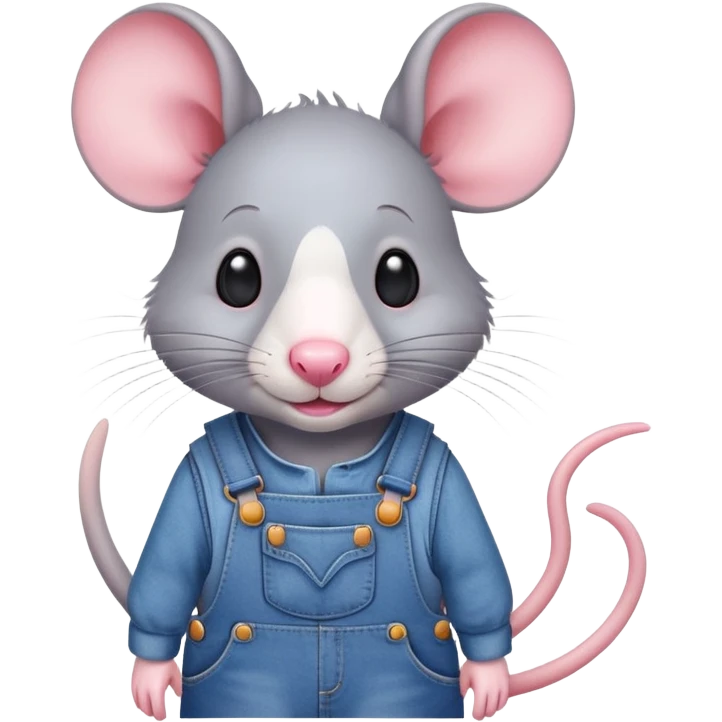 cute rat wearing blue denim overalls emoji