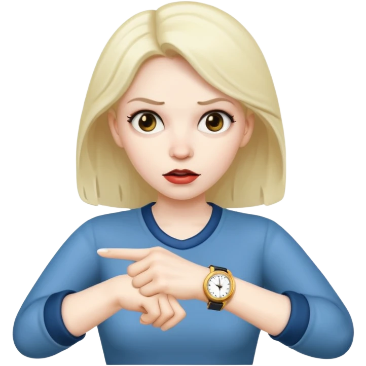 a mad woman pointing at her watch emoji