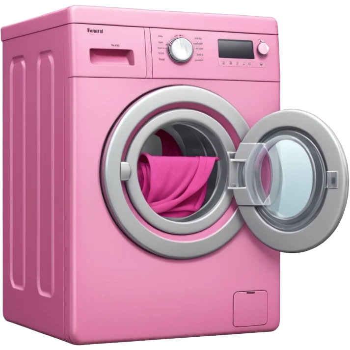 
pink washing machine mid-cycle with clothes tumbling inside emoji
