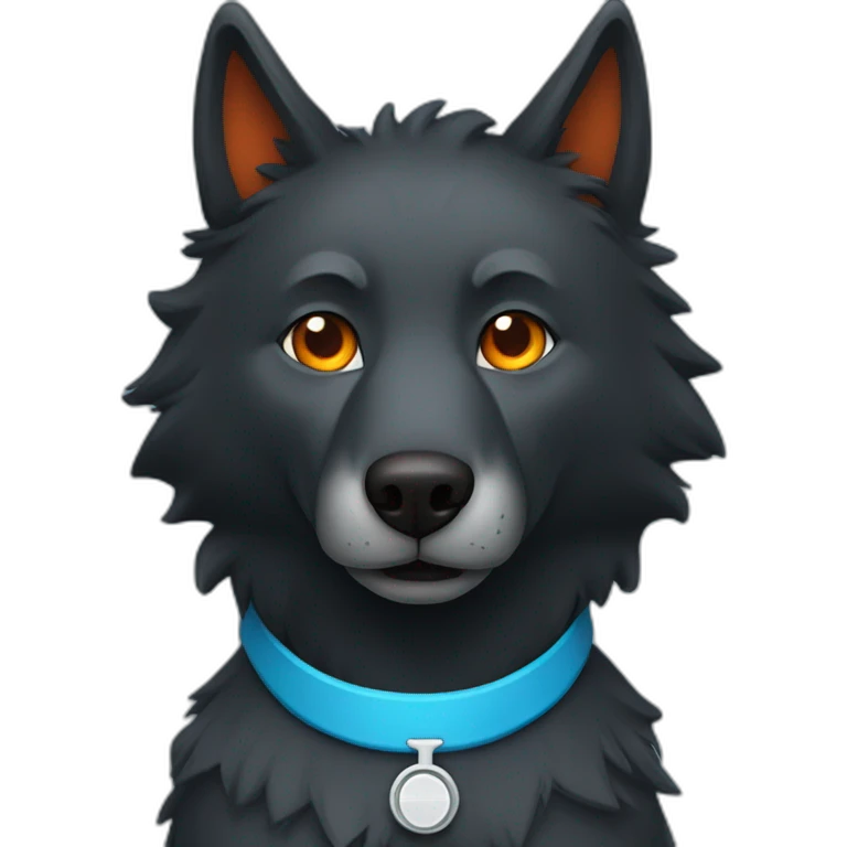 Black wolf with orange eyes wearing a blue doctor scrub emoji