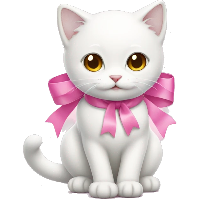white cat with pink ribbon emoji