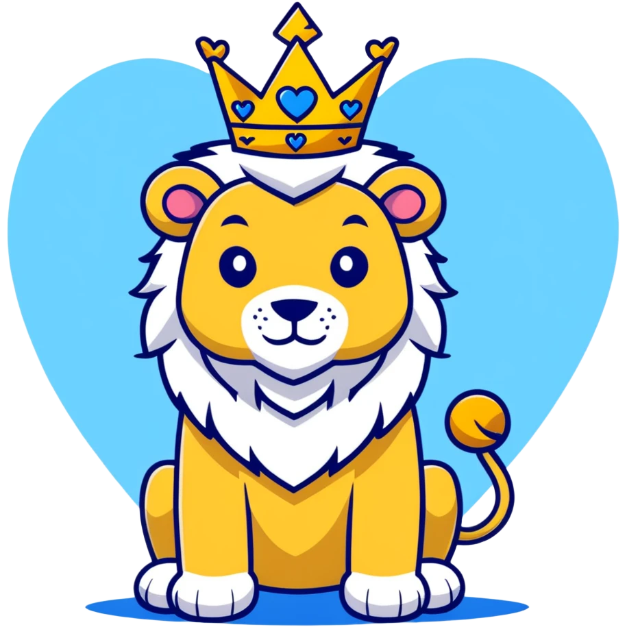brave lion wearing a golden crown with blue hearts in New York City emoji